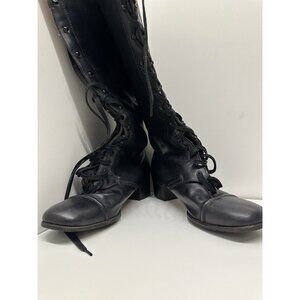 Vtg Crockett & Jones Corset lace up boots Sherpa Lined Black Leather Goth  READ